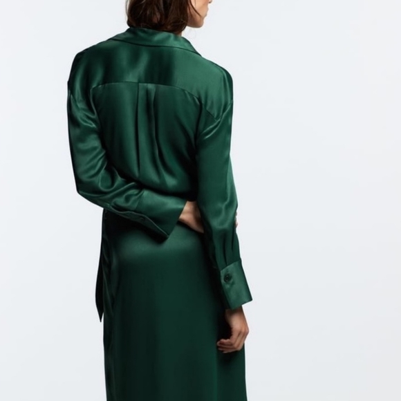 NWT Zara Long Green Shirt Dress, Size S - Picture 5 of 12